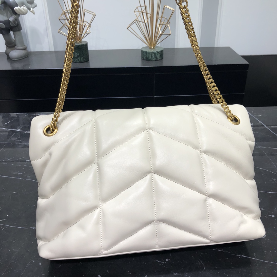 Saint Laurent Loulou Puffer Lambskin Shoulder Bag Handbag White 577475 Gold